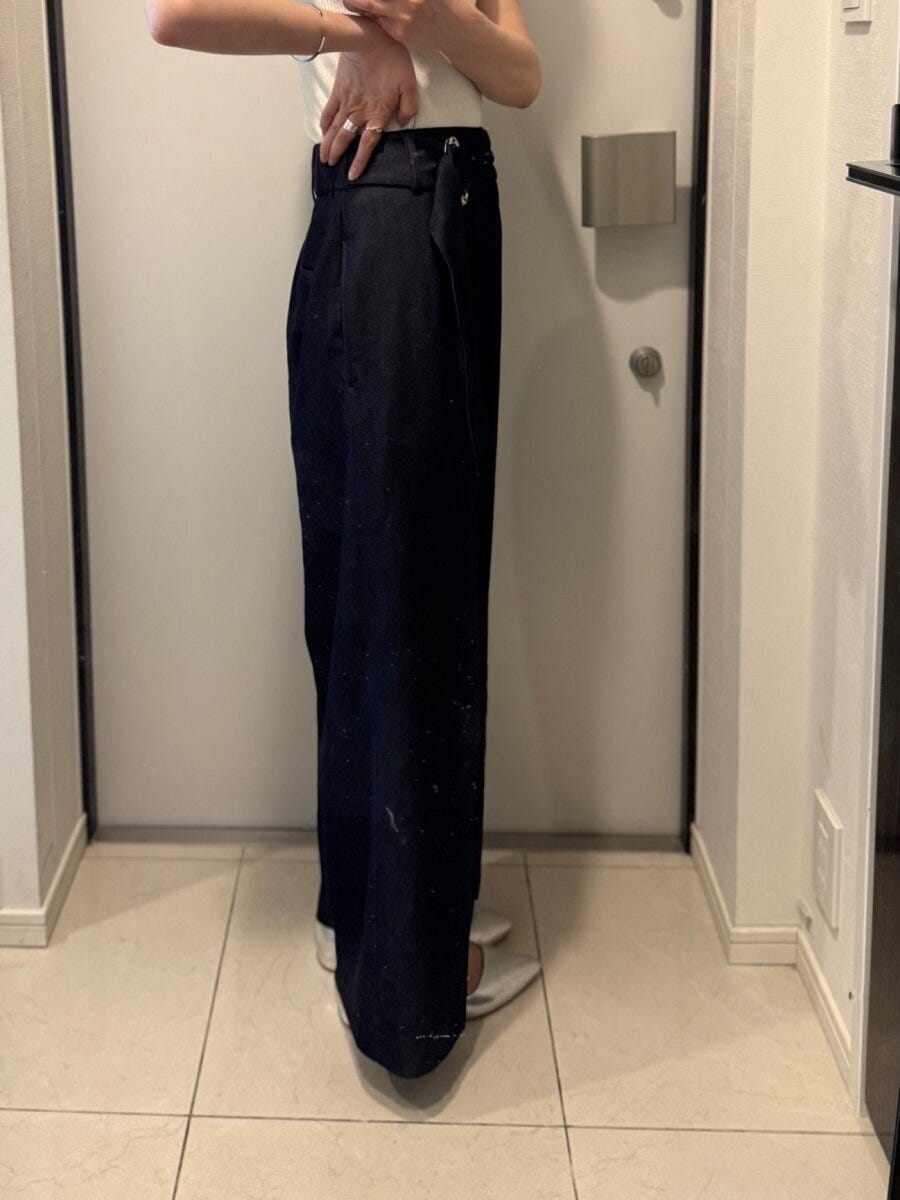 PLST　ストレッチレーヨンラップパンツ　ネイビー　横から