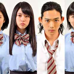 GTO」新シリーズに生徒役として出演する、松岡茉優、三吉彩花、竜星涼、小芝風花ら（左から）