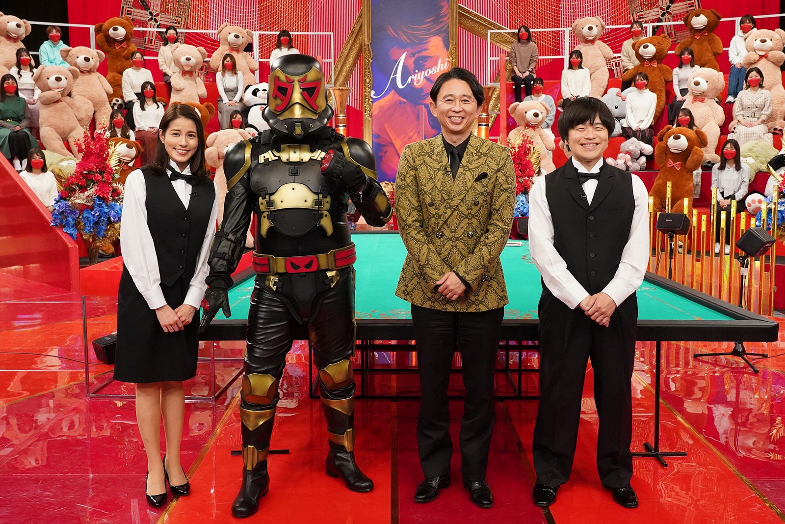 （左から）永島優美、ミスターX、有吉弘行、バカリズム（C）フジテレビ