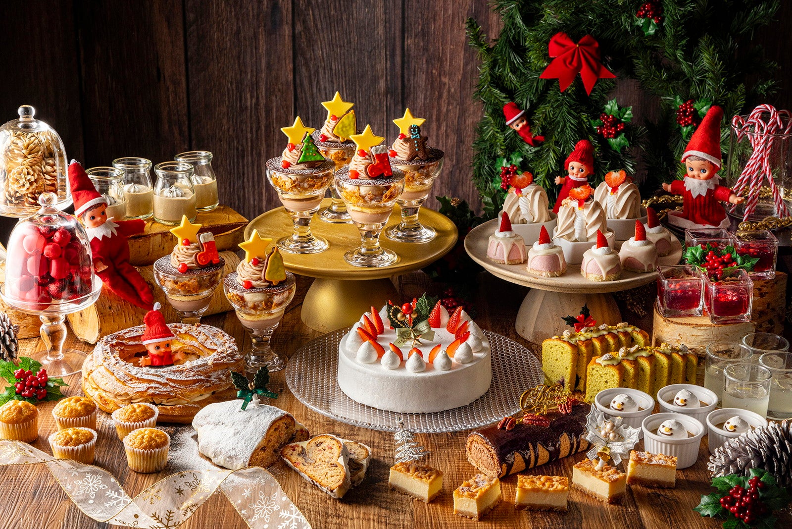 ヒルトン小田原のクリスマススイーツビュッフェ2023、モンブランパフェや雪だるまプリンなど14種