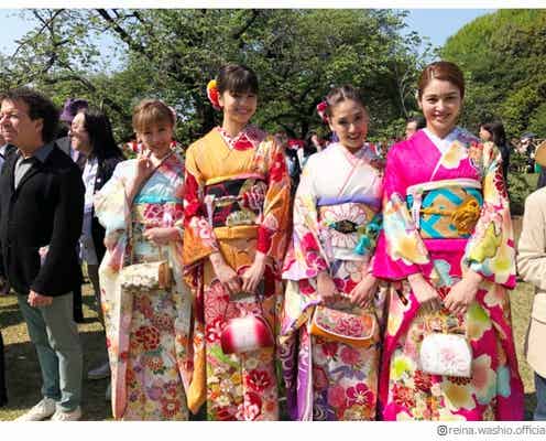 E-girls鷲尾伶菜&藤井夏恋&佐藤晴美&楓、艶やか着物姿で「桜を見る会」に出席
