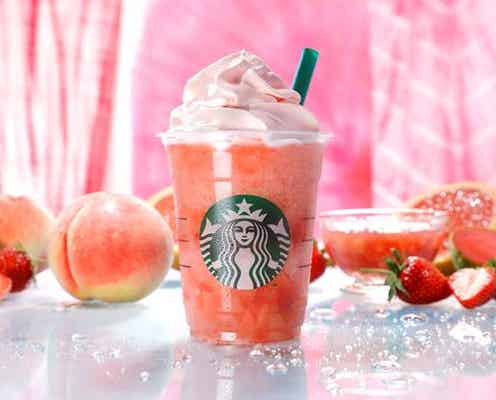 スタバ、ピーチ&ピンクのフルーツ果肉をフラペチーノに凝縮!口いっぱいに幸せ弾ける