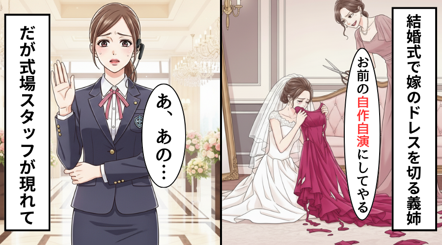 「地味女に似合わない」嫁のドレスを切り刻む義姉！さらに「自作自演だ」嫁をハメようとした瞬間…スタッフ「あの…」