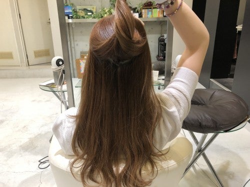 写真のように、トップの髪を分けとります。