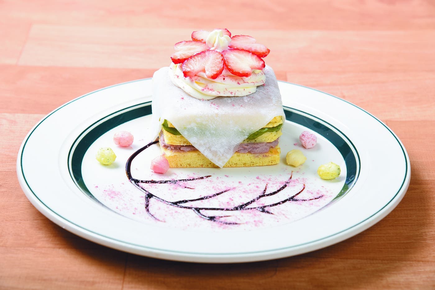 抹茶とあんこの和風パンケーキ~さくら風味~(写真提供:株式会社gram)