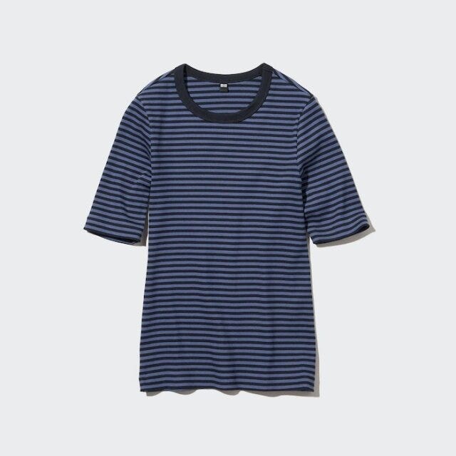 ユニクロ　￥1,000以下　着倒しアイテム　リブボーダークルーネックT