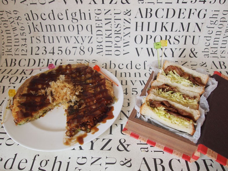 「キャベツお好み焼き → 豚肉とキャベツのてりやきサンド」