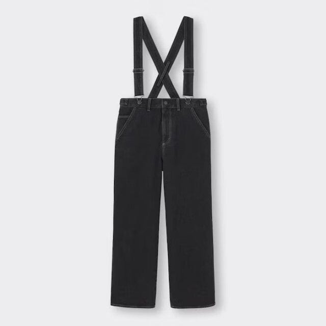 GU　デニム　ボトムス　サスペンダー付きワイドジーンズ