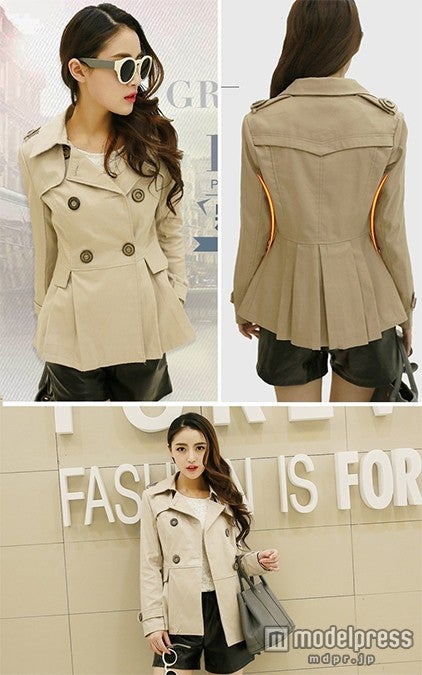 ぺプラムダブルトレンチコートショート丈「kikiファッション」7,200円（税込）