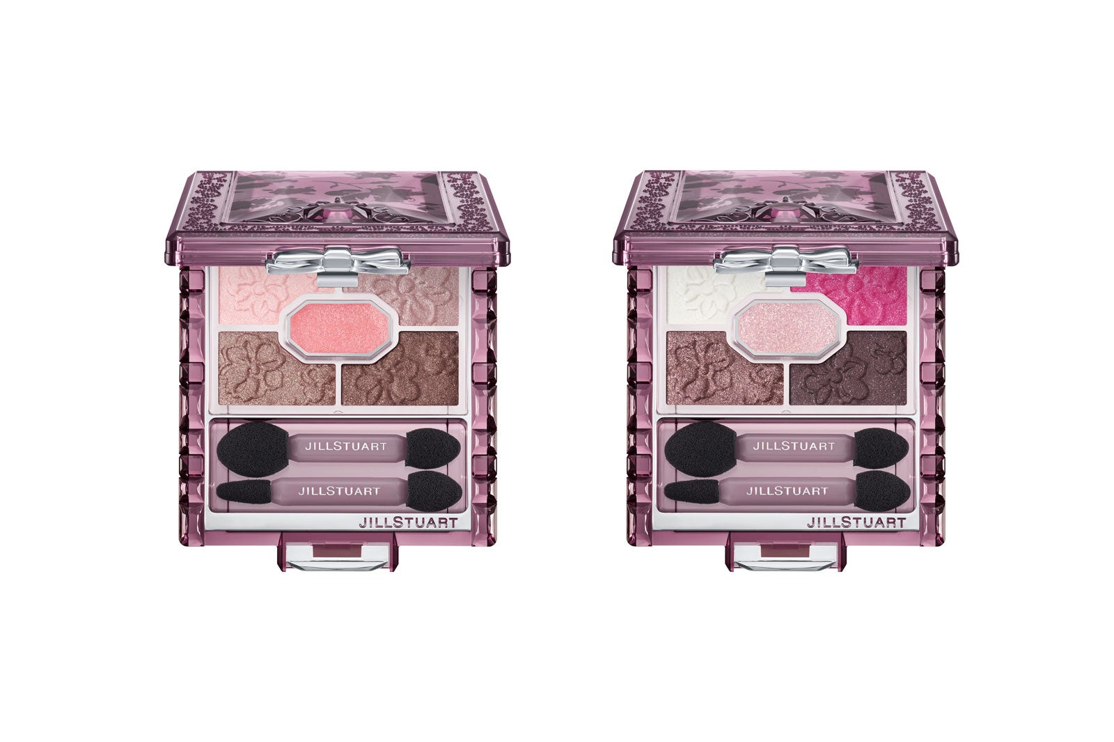 ジルスチュアート　リボンクチュール アイズ（左から）17 twinkle petal、18 night blossom／画像提供：JILL STUART Beauty