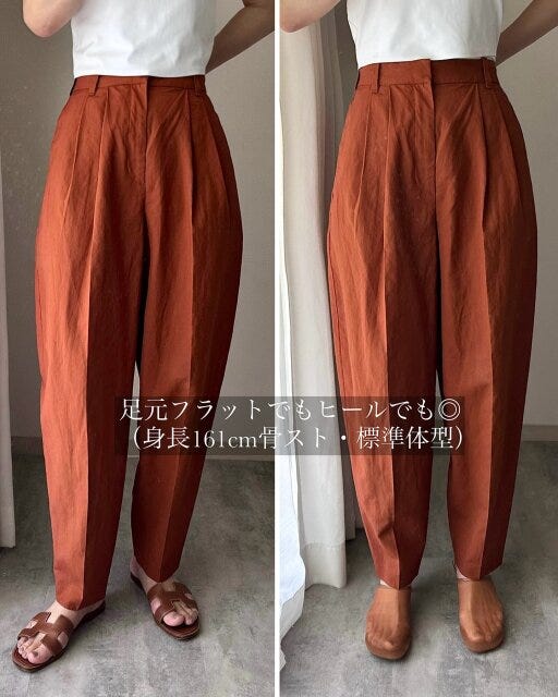 ユニクロ リネンブレンドバレルレッグパンツ シルエット ユニクロのリネンブレンドバレルレッグパンツのシルエット2