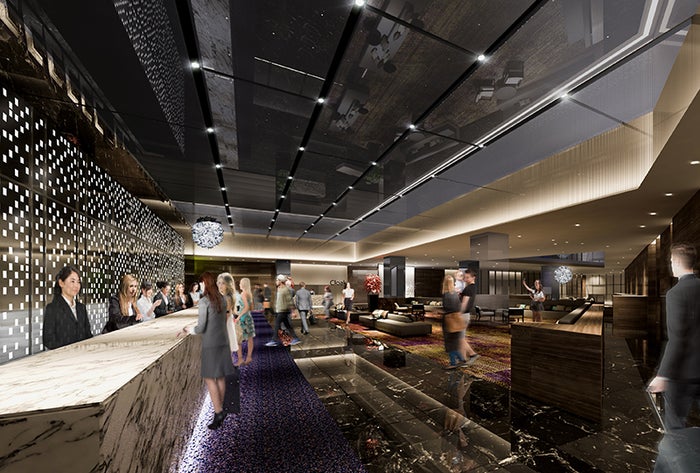 最大3,000名超／日のゲストに対応する大空間ロビー／画像提供：住友不動産