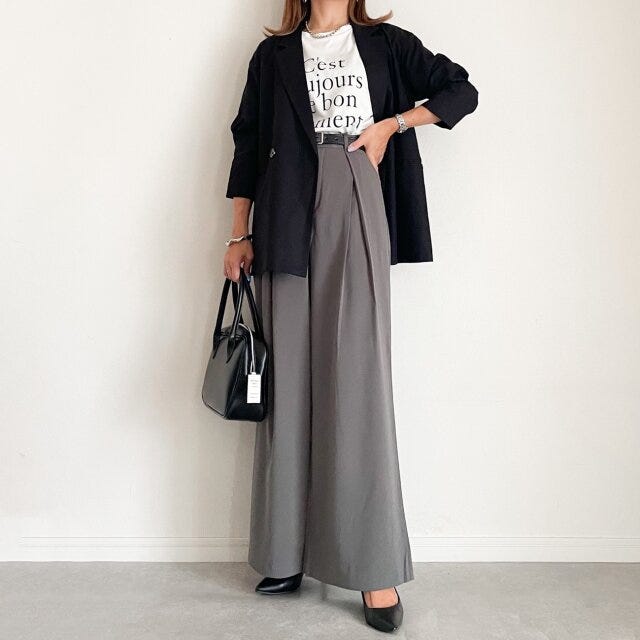 GU　スーパーワイドパンツ　コーデ　ジャケット