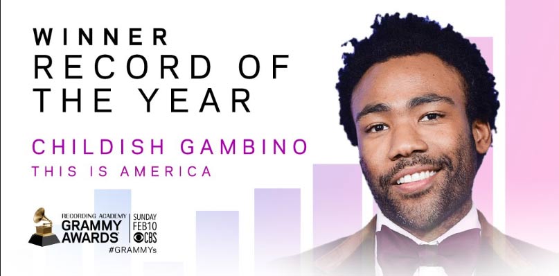 “アメリカ社会を風刺”チャイルディッシュ・ガンビーノ「This Is America」が快挙　「年間最優秀レコード」含む4部門受賞＜第61回グラミー賞授賞式＞