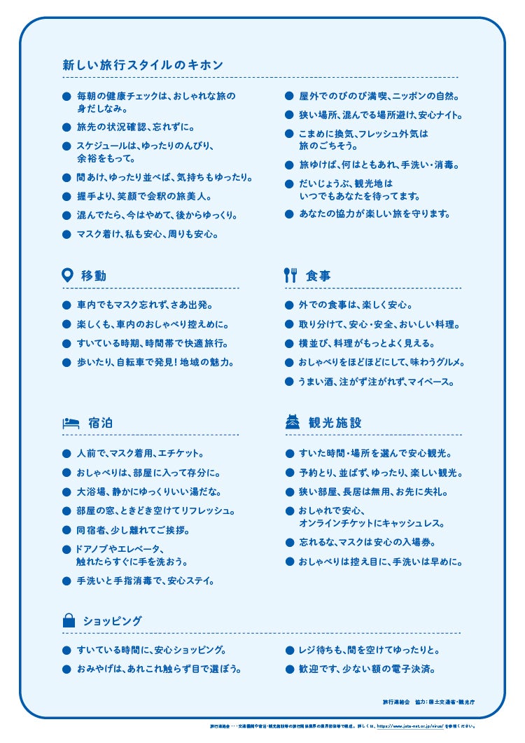 「新しい旅のエチケット」／参照元：旅行連絡会（協力：国土交通省・観光庁）