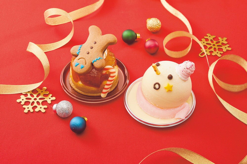 ジンジャーブレッドマンのリンゴのタルトタタン、おとぼけスノーマンのホワイトチョコムース／画像提供：ユー・エス・ジェイ