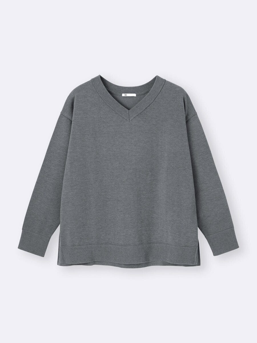 2026gu大人女性おすすめ値下げオーバーサイズVネックニットプルオーバー