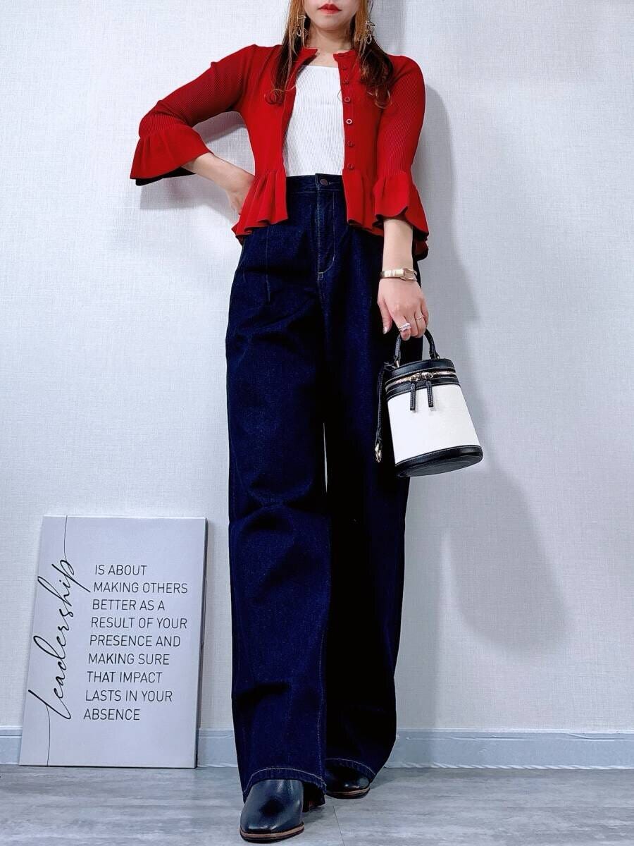 GUのリブフリルカーディガン