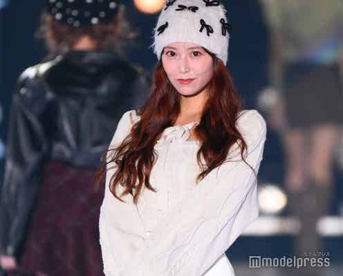 白間美瑠、ミニスカで美太もも全開 ビーニー帽でトレンド感プラス【関コレ2025A/W】