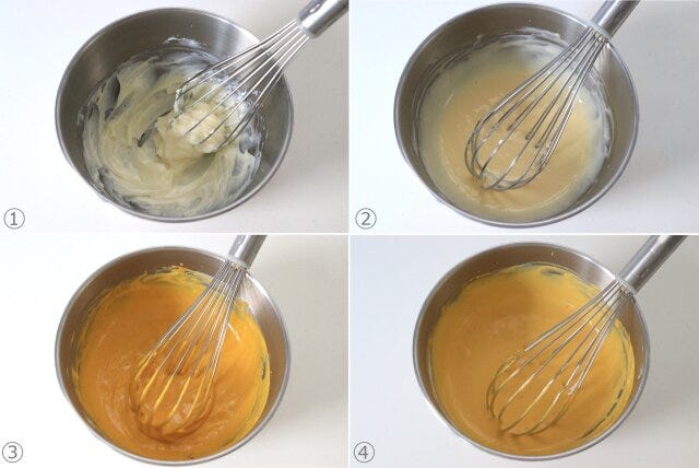 かぼちゃチーズ生地の材料を混ぜる