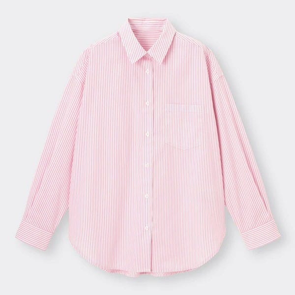 GU ピンクトップス 春先取り 今買ってずっと着られる GU ピンクトップス 春先取り 今買ってずっと着られる ストライプオーバーサイズシャツ