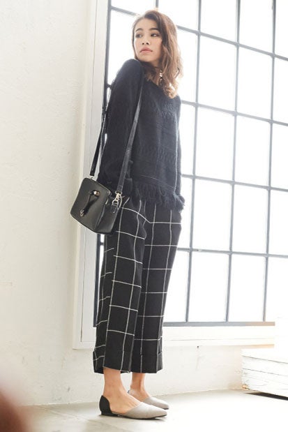 ラインチェック柄ワイドパンツ「Re:EDIT by GALSTAR」2,998円（税込）／画像提供：Re:EDIT by GALSTAR