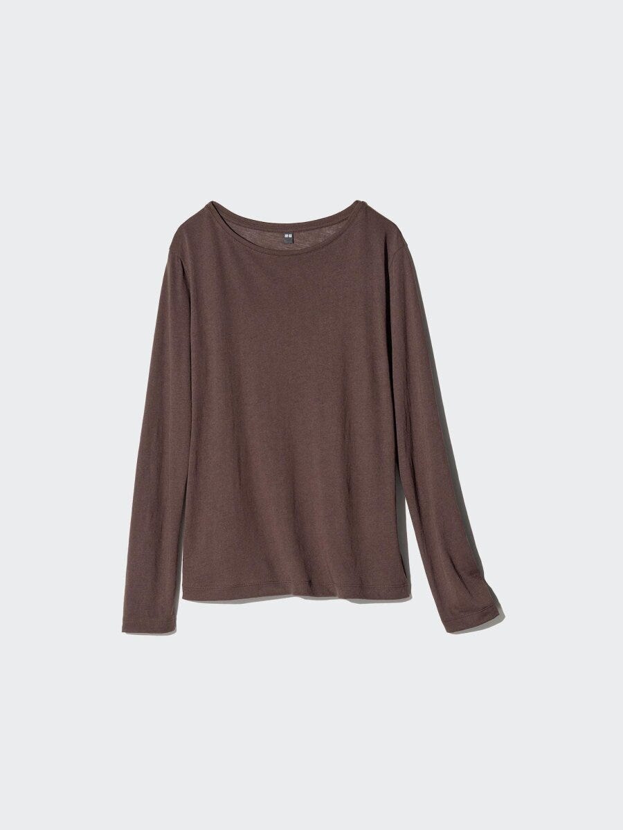 茶色の長袖シアーTシャツ