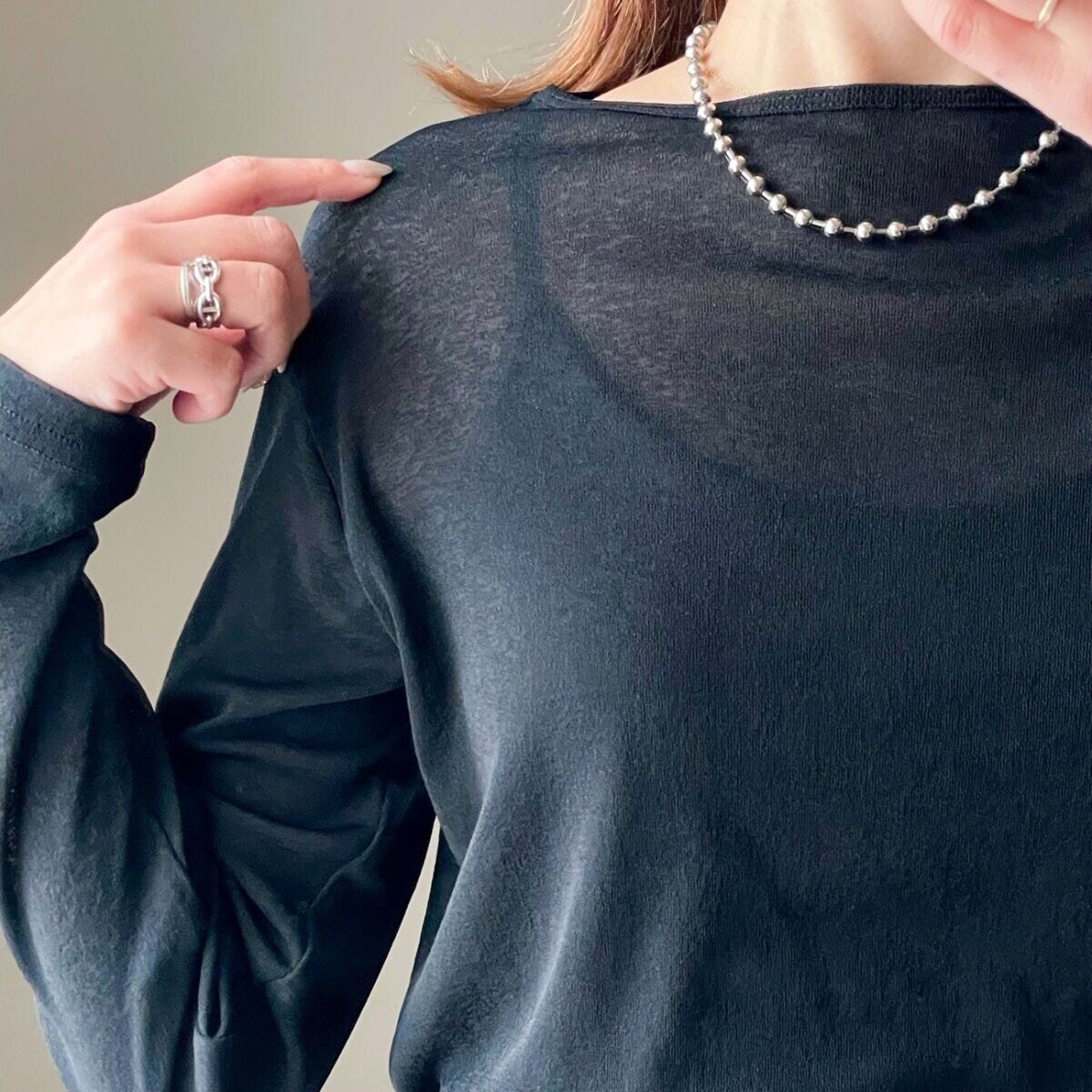 cocaシアージョーゼット長袖トップス　透け感