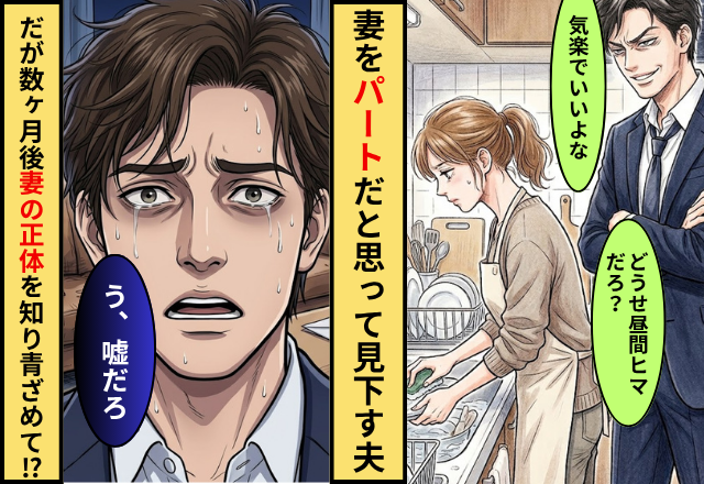 妻を”パート”だと思って見下す夫！？だが数ヶ月後「う、嘘だろ」妻の正体を知り青ざめた話