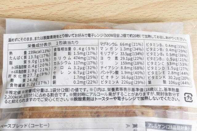 ベースブレッド（コーヒー）　成分