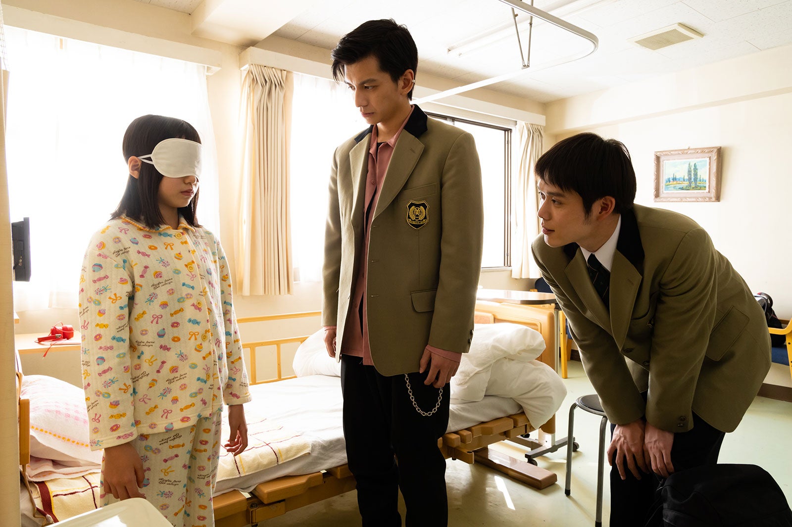 長谷川百々花、田中偉登、細田佳央太「もしも、イケメンだけの高校があったら」第2話より（C）テレビ朝日