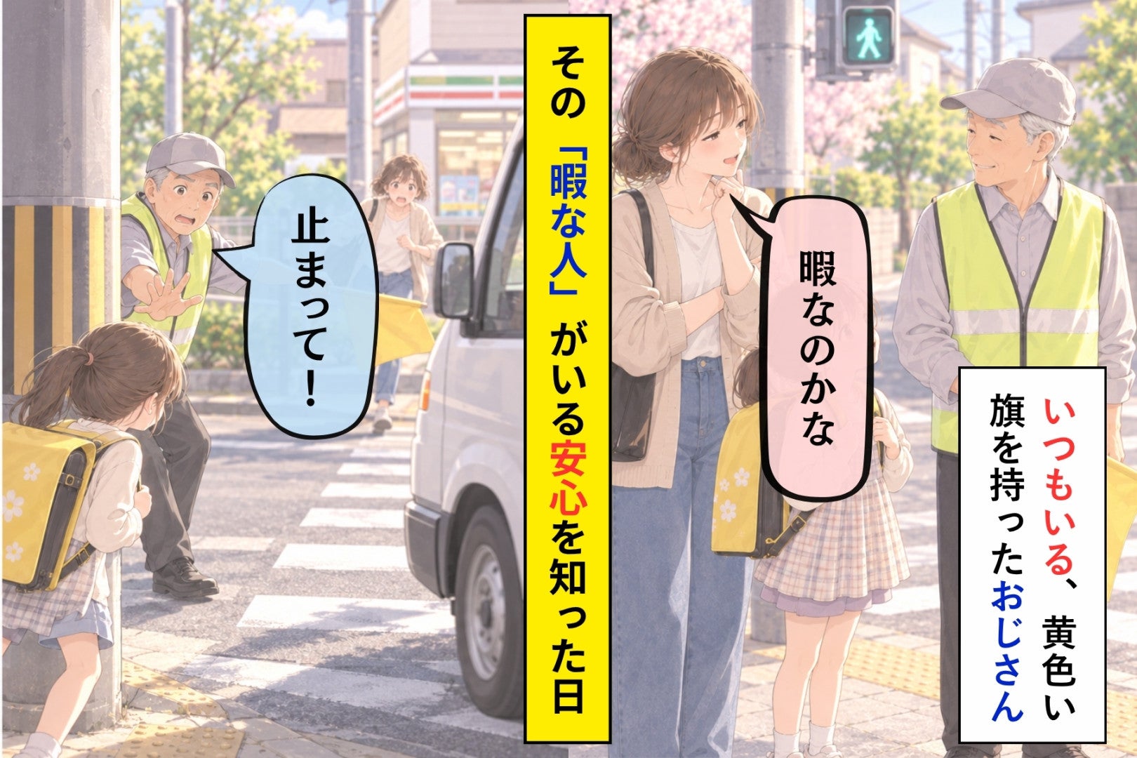 横断歩道の旗振りおじさんを「暇な人」と思っていた私→娘の帰り道で知った、立ち続けるわけ
