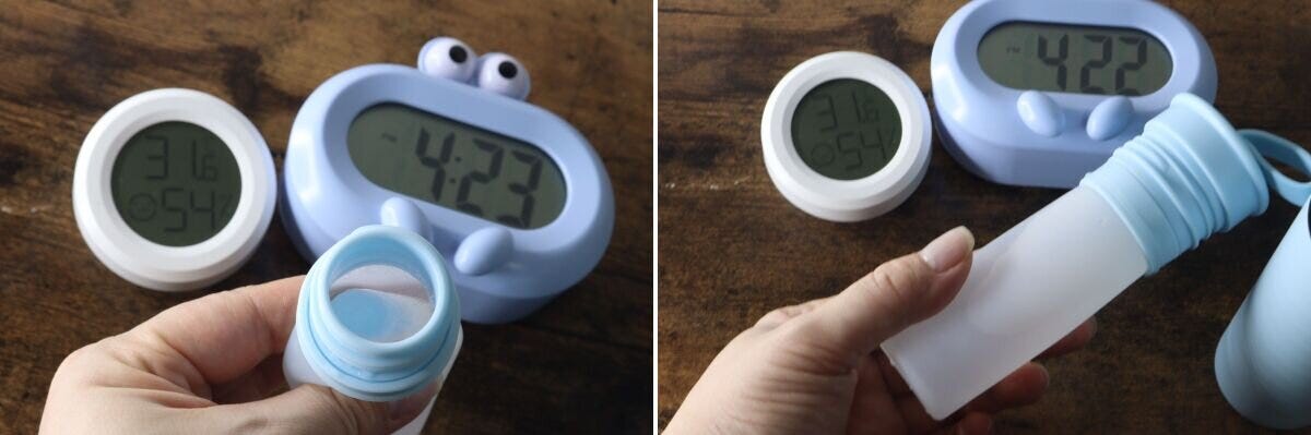 16時台、氷が小さくなったスティックと室温31.6℃を示す時計