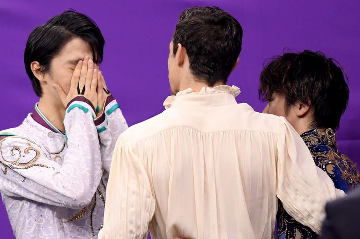 羽生結弦、ハビエル・フェルナンデス、宇野昌磨 (Photo by Getty Images)