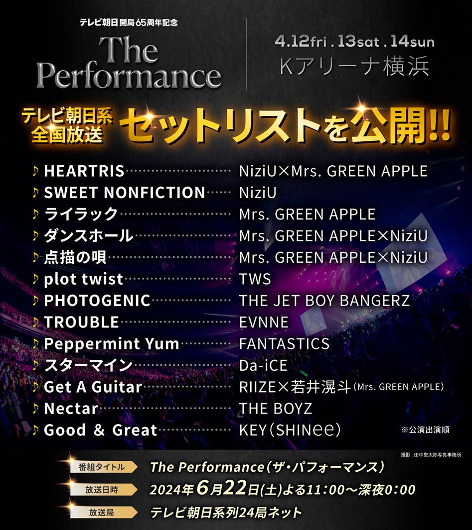 Mrs. GREEN APPLE・NiziUら出演「The Performance」放送前にセットリスト初公開 - モデルプレス