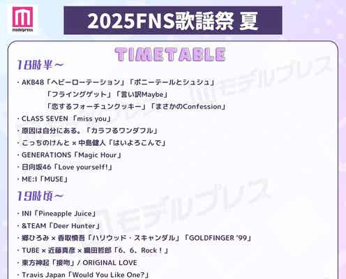 「2025 FNS歌謡祭 夏」タイムテーブル公開