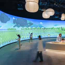幅約20mの巨大スクリーンで、日本の四季と祭りを表現するメイン展示「オカゲまつり」/提供画像