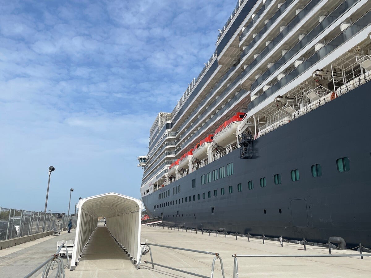 寄港地に立ち寄り下船すると、船の大きさに圧倒される