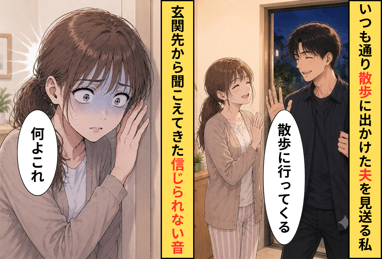 「散歩に行ってくる」と出かけた夫。直後⇒ドア越しから聞こえた【声】に妻「何よこれ」青ざめた話