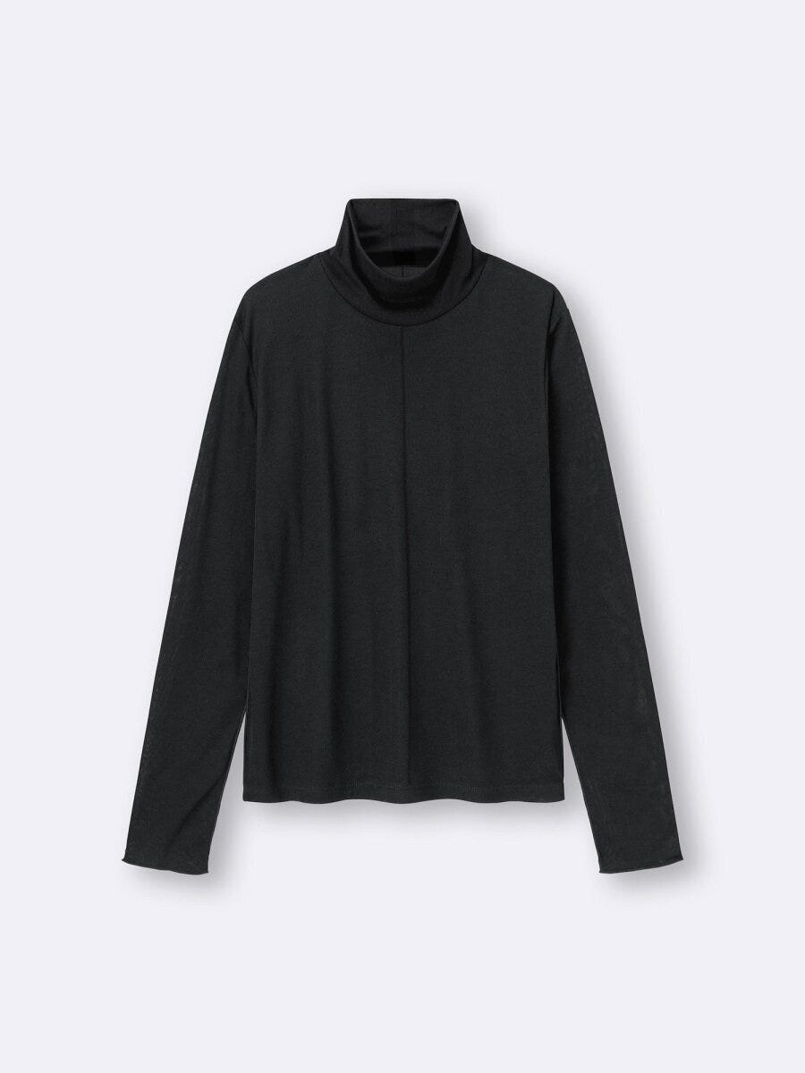 2026gu値下げ黒ソフトシアーハイネックT