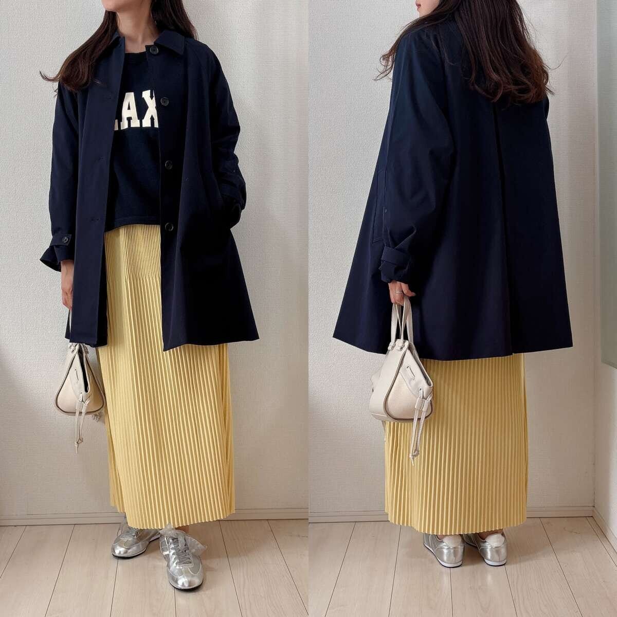 GUバルマカーンAラインハーフコート GUバルマカーンAラインハーフコート リブロングスカートコーデ