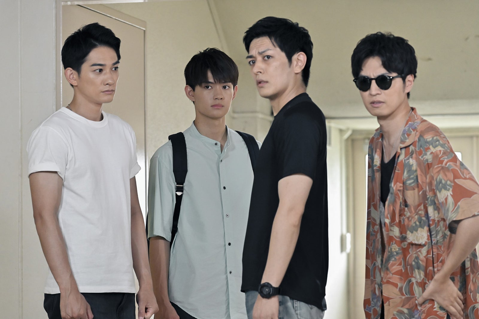 （左から）町田啓太、佐野勇斗、久保田悠来、桐山漣／「テッパチ！」第9話より（C）フジテレビ