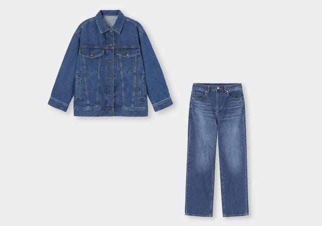 GU　セットアイテム　新作　デニムオーバーサイズジャケット　ハイライズストレートジーンズ