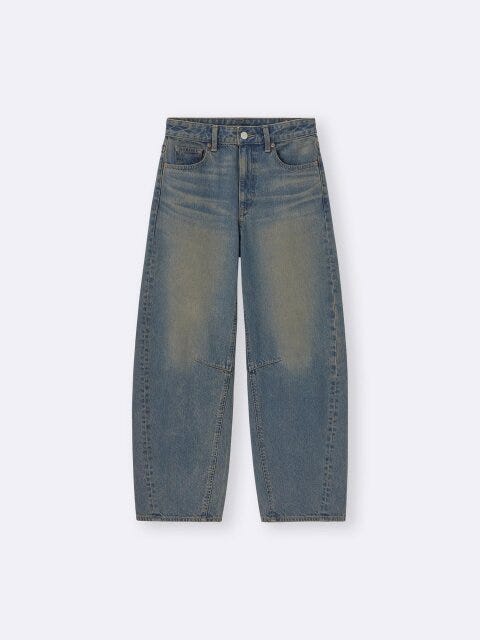 2025gu冬女性おすすめバレルレッグジーンズ