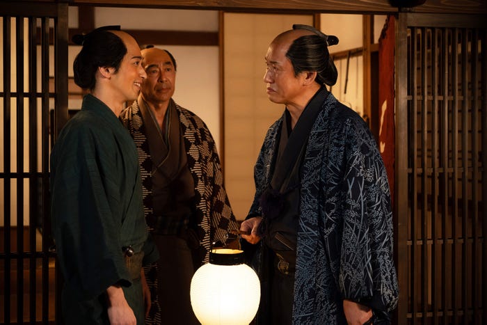 横浜流星、高橋克実、西村まさ彦「べらぼう~蔦重栄華乃夢噺~」第4話(C)NHK