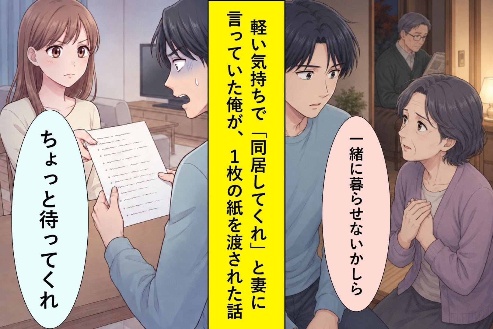 軽い気持ちで「同居してくれ」と妻に頼んだ俺が、彼女の差し出した紙で全部わかった話