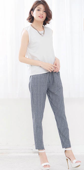 綿麻タンクトップス＆ストライプテーパードパンツ★セットアップ「神戸レタス」3490円（税込）／画像提供：神戸レタス