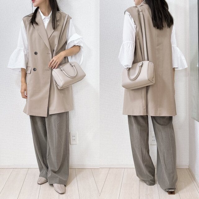 GU　フレアスリーブロングシャツ　ジレ　コーデ