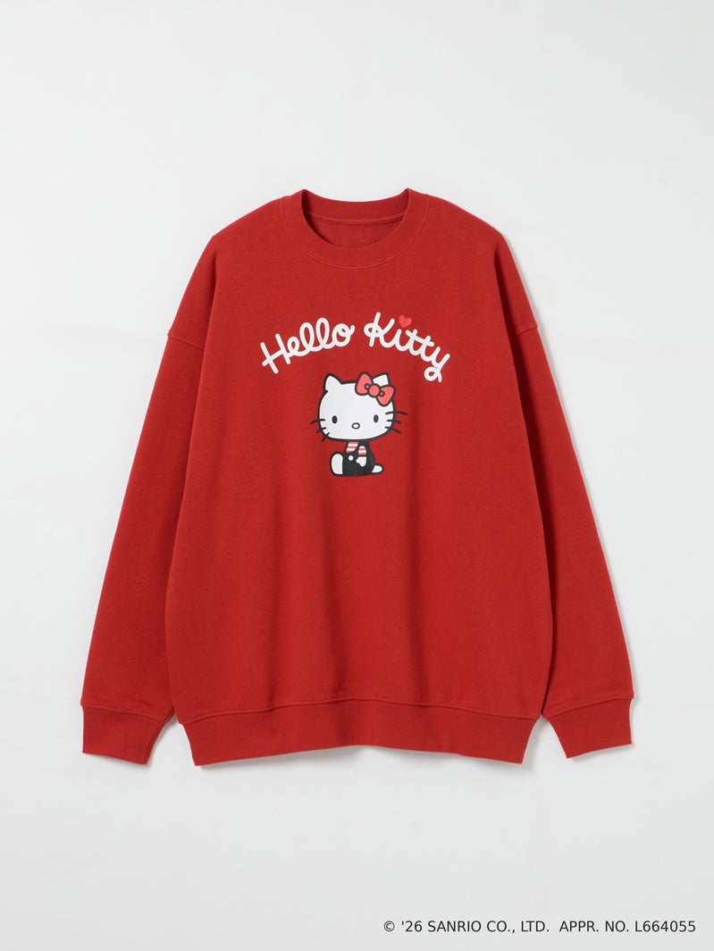 ハローキティ プリントクルーネックスウェット ￥4,378（税込）／（C） '26 SANRIO CO., LTD. APPR. NO. L664055