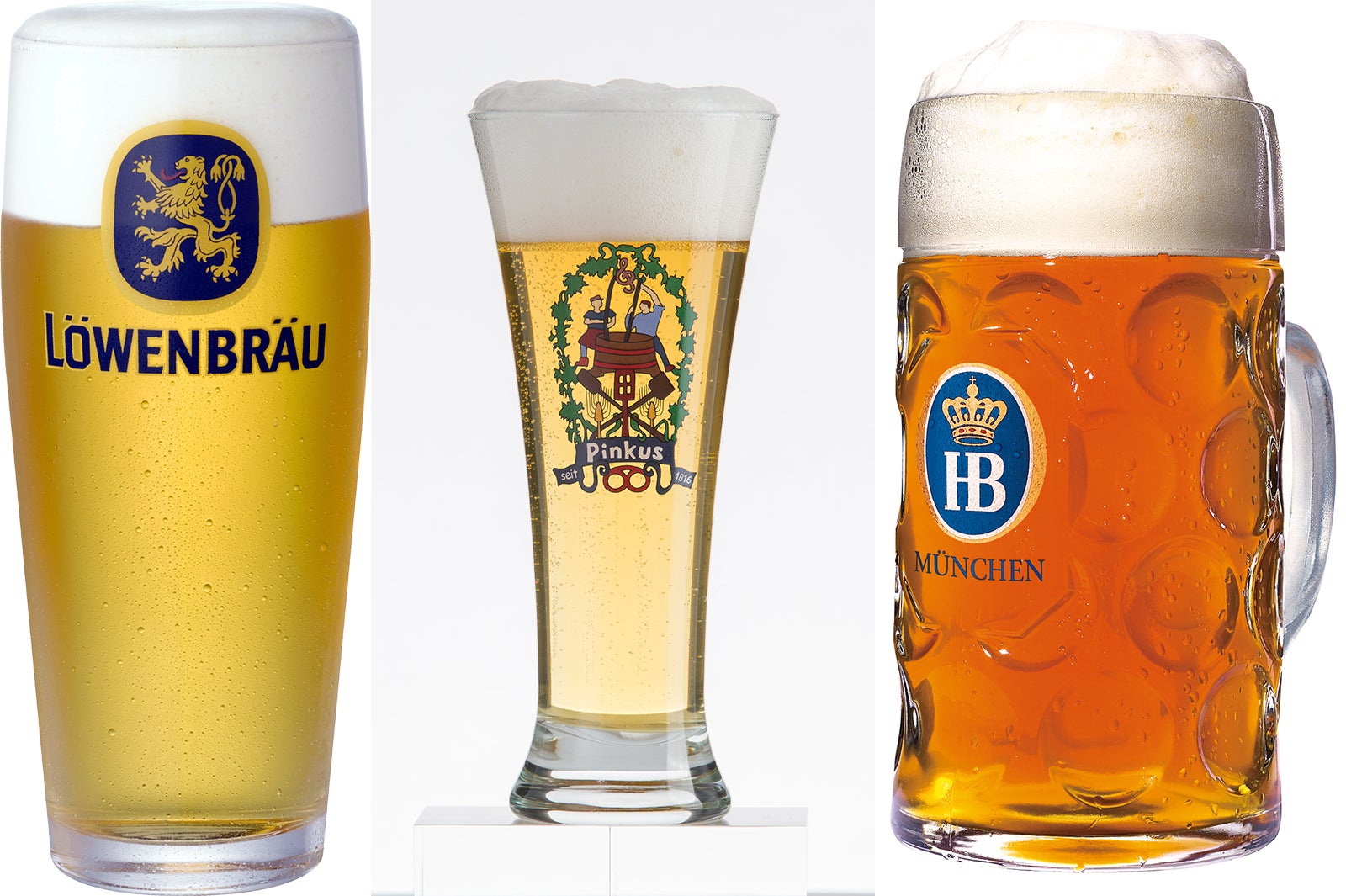 （左から）レーベンブロイ、ピンカスミューラー ヴァイツェン、ホフブロイ／画像提供：横浜赤レンガ倉庫